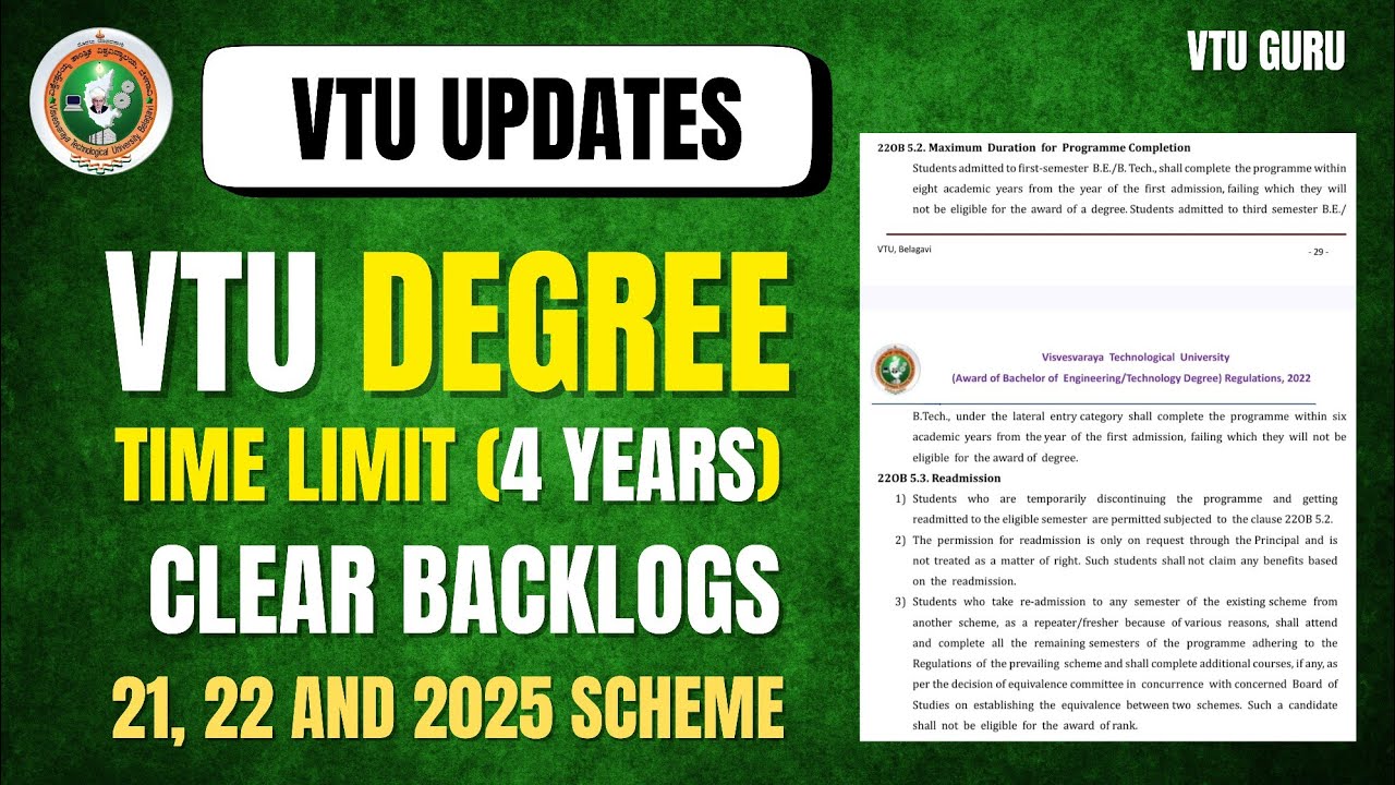 VTU Degree Time Limit for 21, 22 and 2025 Scheme VTU Students | VTU Regulations 2026 | VTU Updates