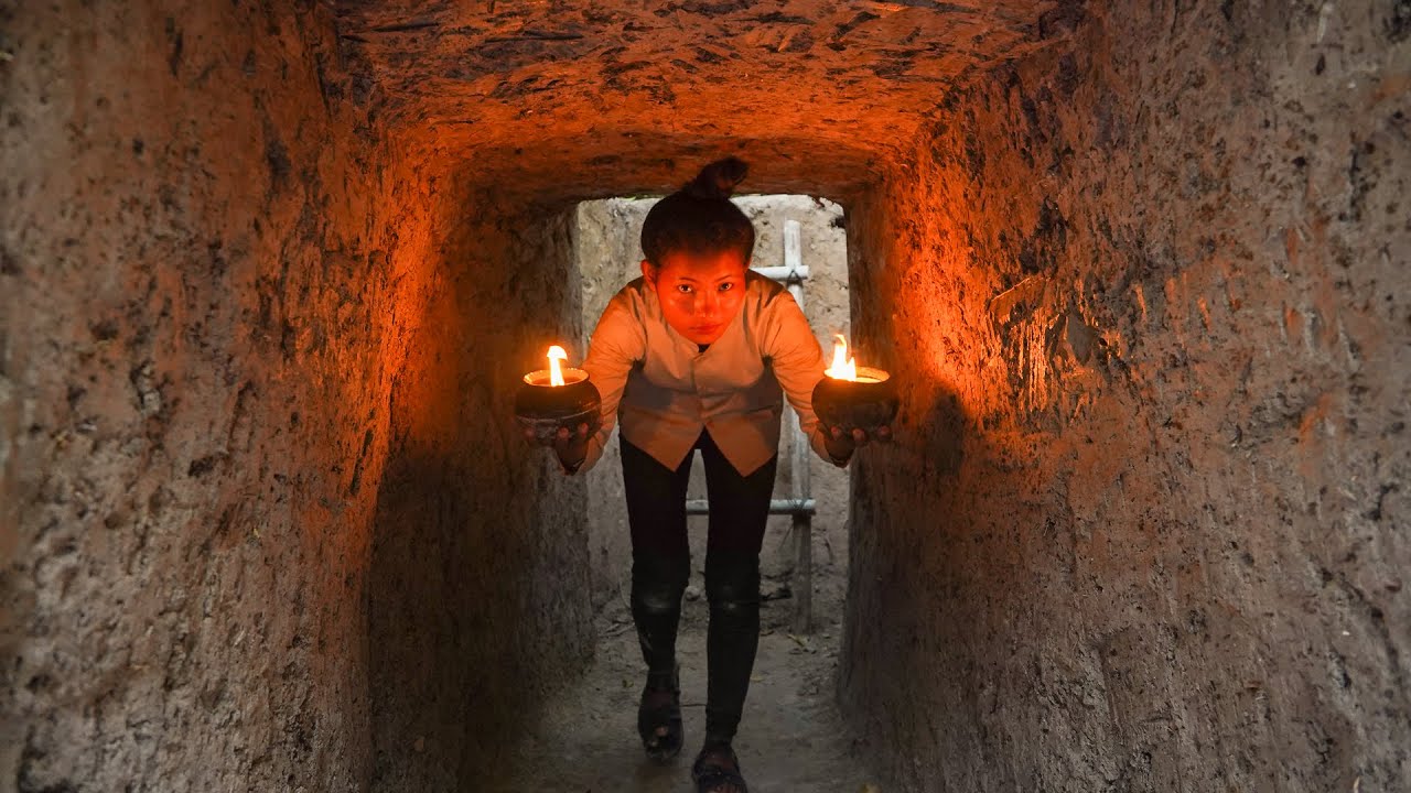 Amazing Girl Solo Build Underground Tunnel House in The Wild, Girl Solo Bushcrafts Survival