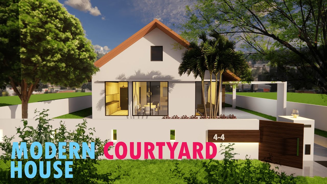 Modern Tropical House Design in 3D | 4 Bedrooms + 2 Courtyards | 104 sqm Floor Plan