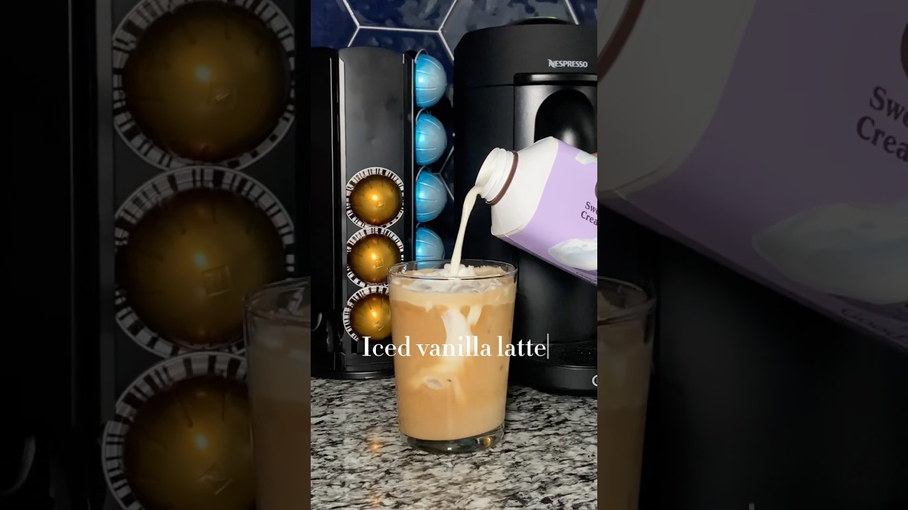 How to make an iced vanilla latte ☕️ #coffee #coffeeaddict #icedcoffee @nespresso @chobani