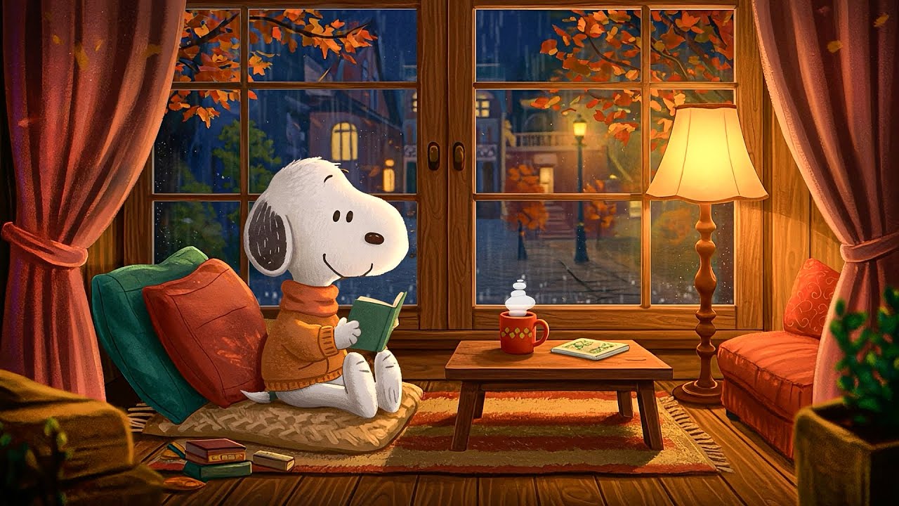 🍂 Snoopy’s Rainy Autumn Night ☕ Cozy Jazz Ambience for Reading, Study & Peaceful Sleep