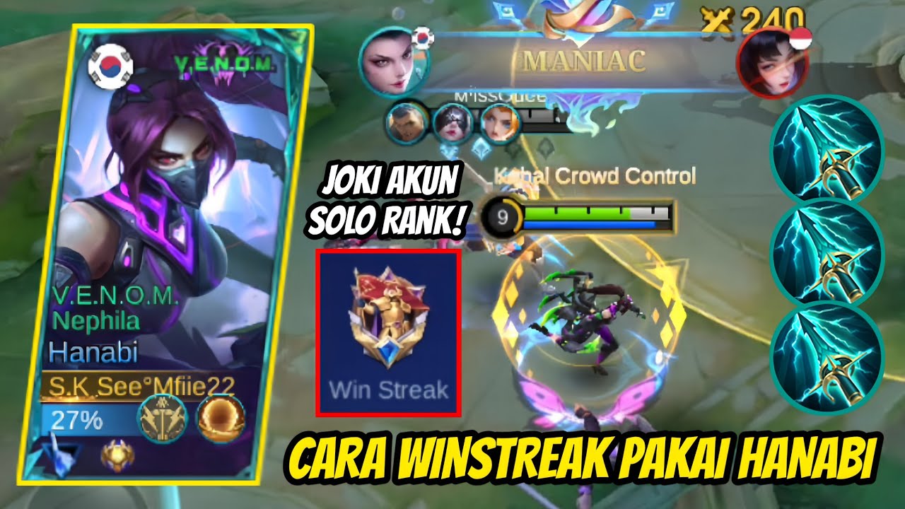 WINSTREAK JOKI AKUN SOLO RANK PAKAI HANABI! NEW EMBLEM & BUILD TERSAKIT - MLBB