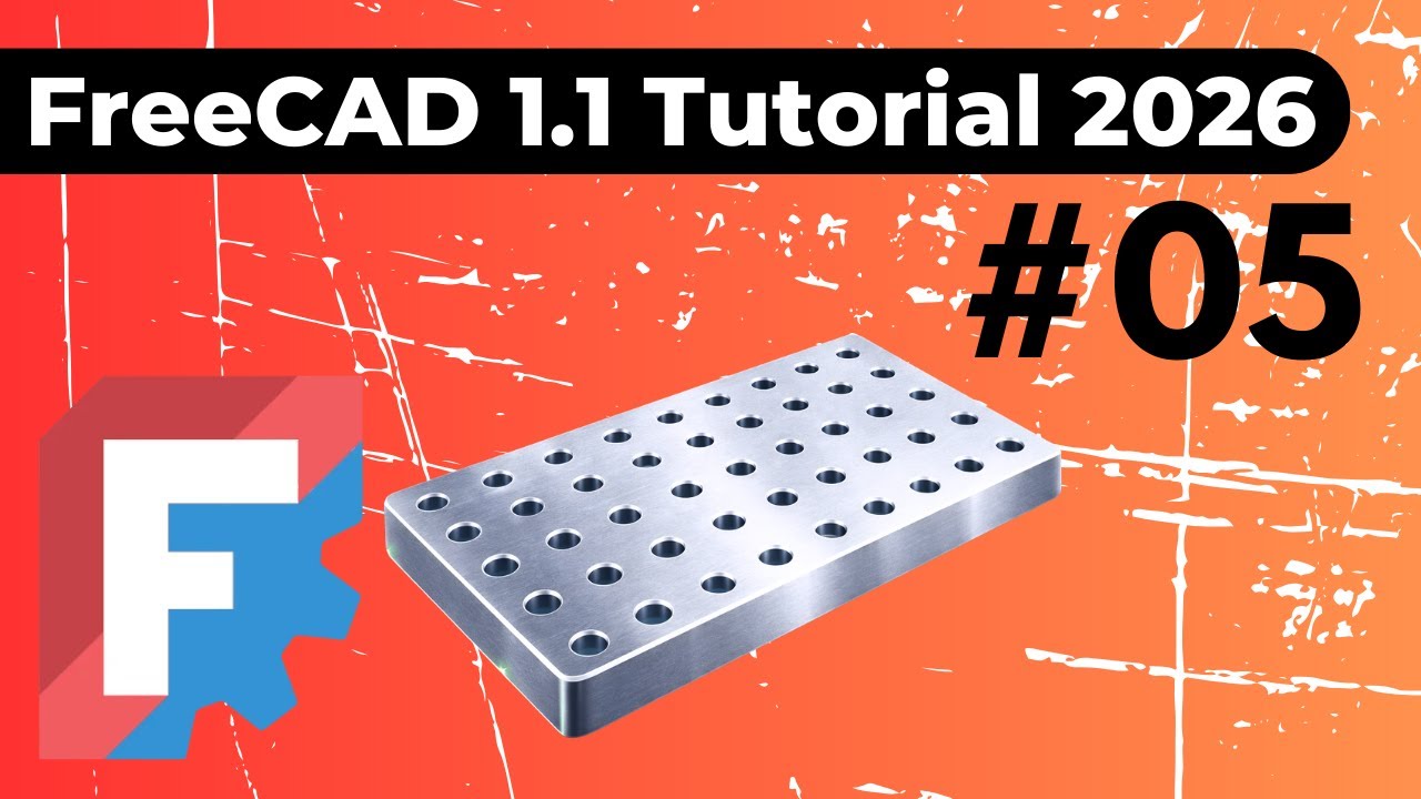 Прямоугольный узор и зеркальное отображение в FreeCAD (быстро!) - Урок по FreeCAD 2026 - Часть 5