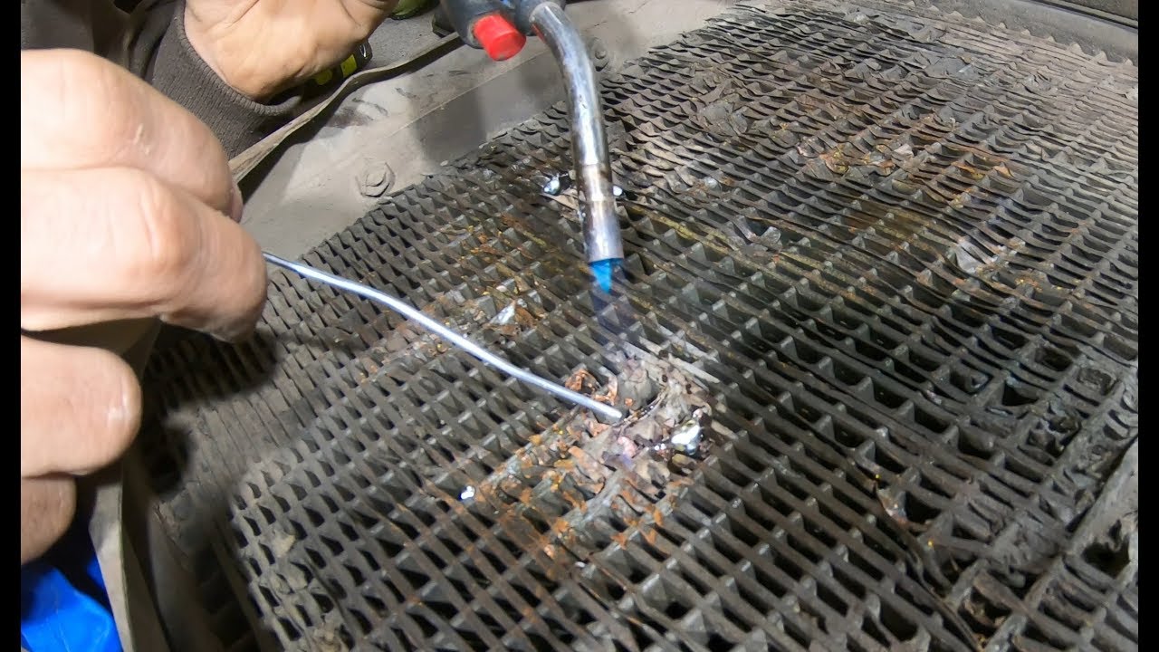 Soldering a forklift radiator