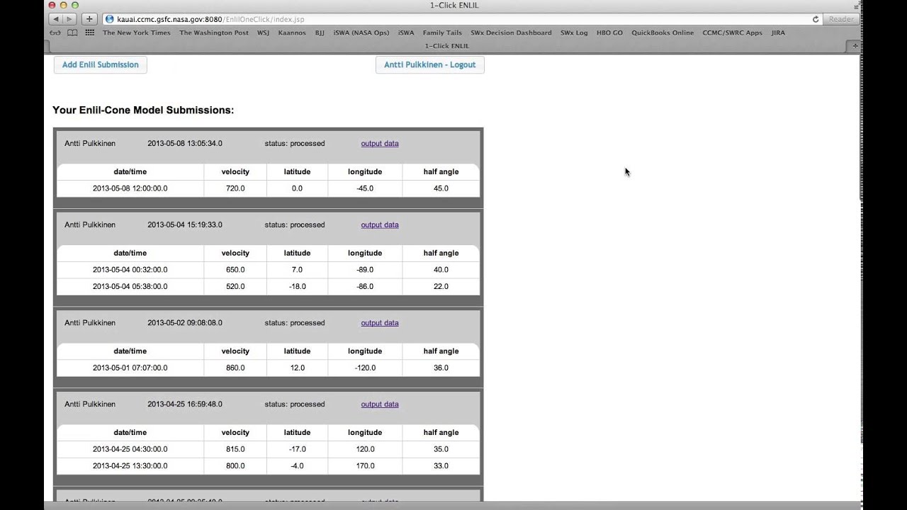 CCMC One Click System for WSA-Enlil simulations