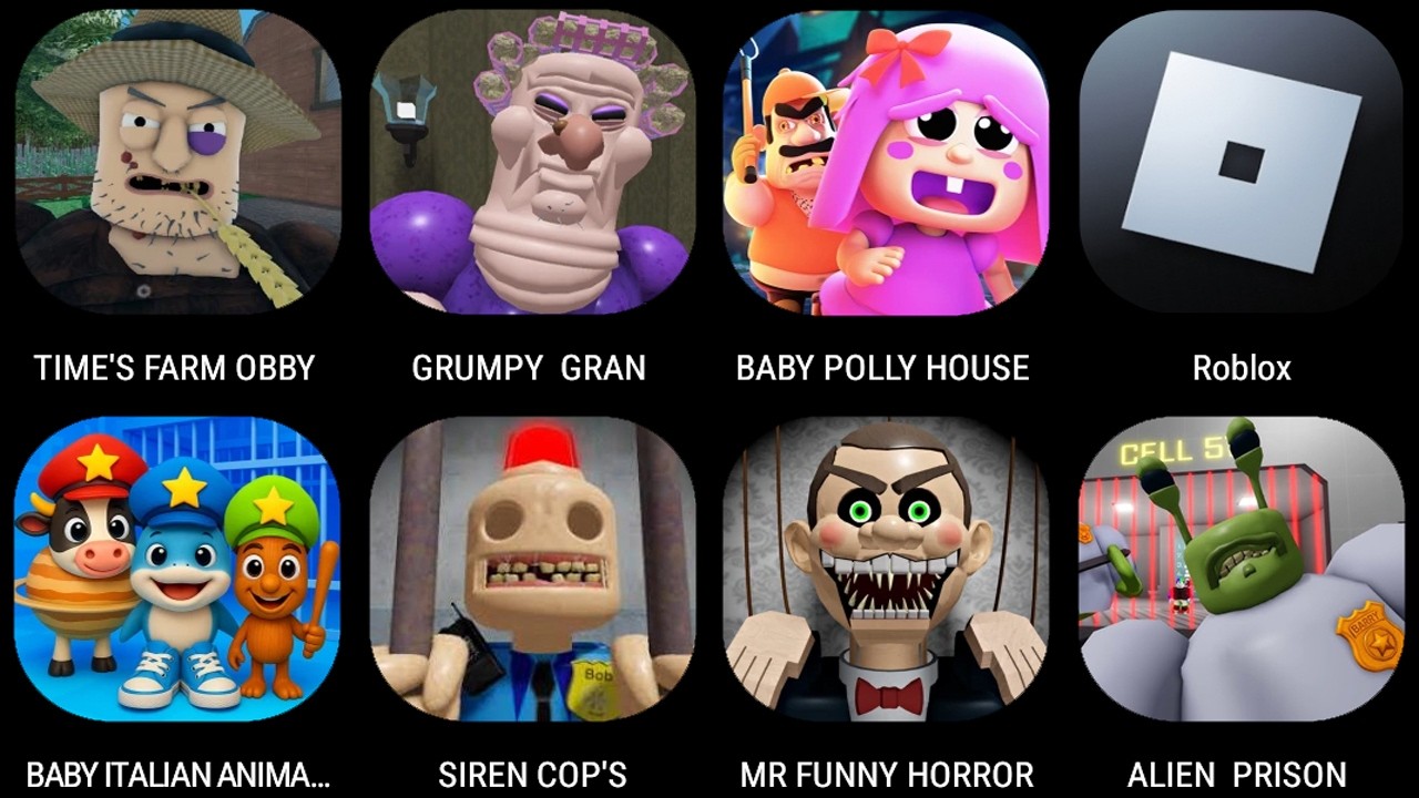 ESCAPE TIM'S FARM OBBY,GRUMPY GRAN,BABY POLLY HOUSE ESCAPE,BABY BRAINROTS FAMILY PRISON,SIREN COP'S