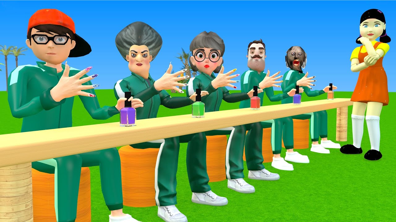 Scary Teacher 3D vs Squid Game Best nail polish color 5 Times Challenge Who's Winer