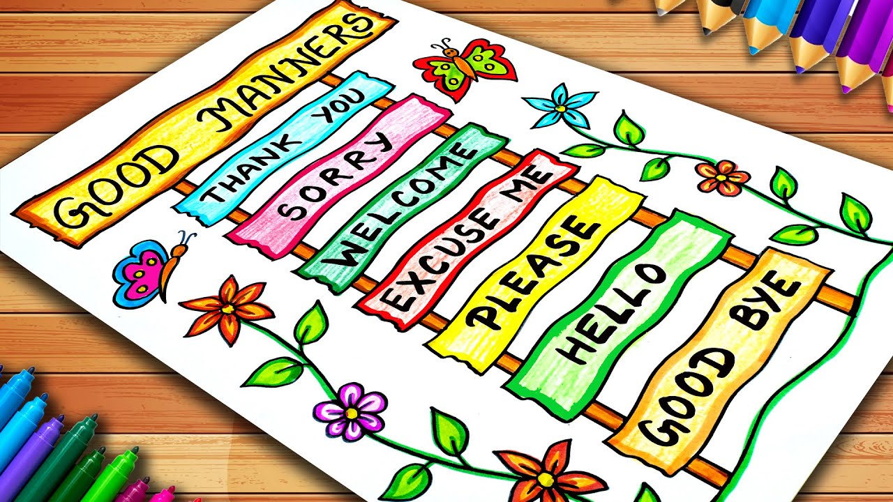 Good Manners Chart | Magic Words Drawing | Golden Words Easy Drawing | Good Manners School Project
