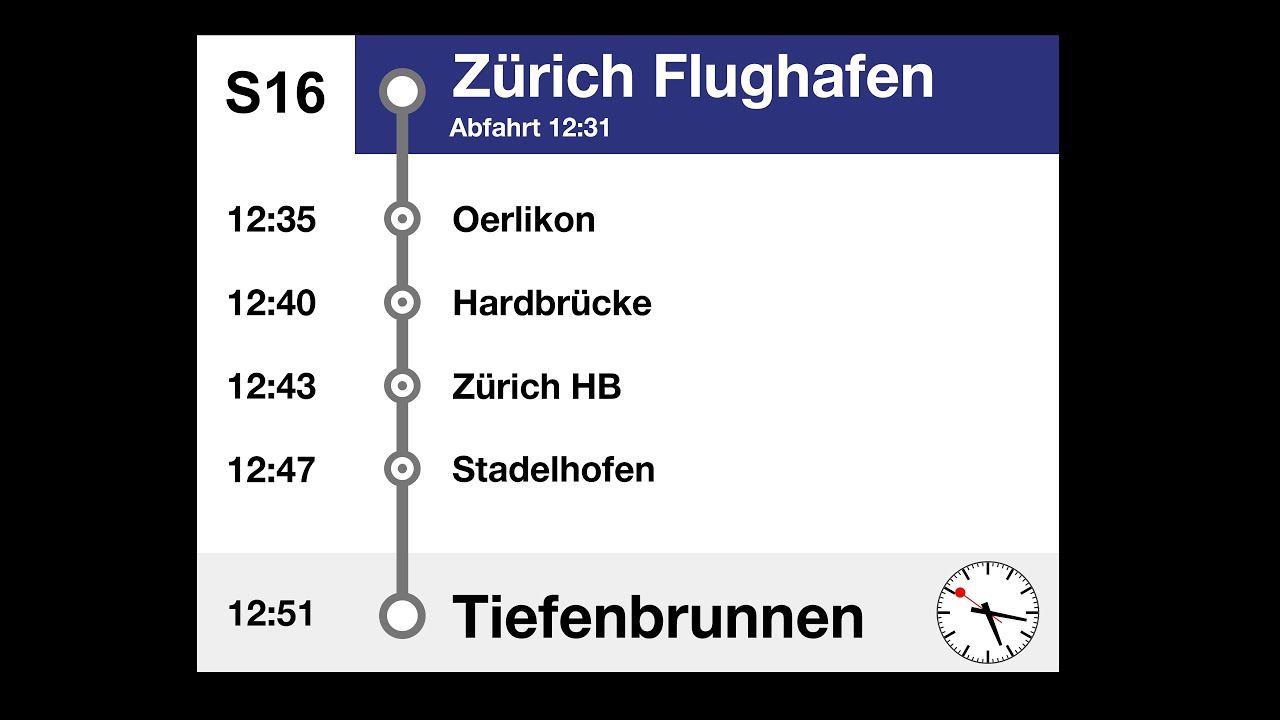 ZVV/SBB Ansagen, S16 (Flughafen-Tiefenbrunnen) | Bauarbeiten | DTZ Railvox