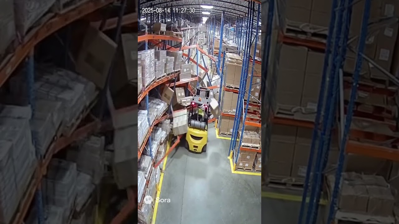 Forklift Bump Destroys Entire Warehouse 💀📦 #cctvfootages #forklift