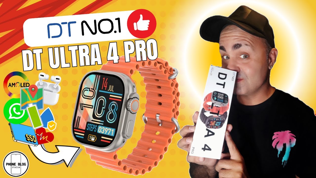 DT ULTRA 4 PRO &egrave; lo smartwatch clone PERFETTO dell'Apple watch ultra 2 con display AMOLED e WhatsApp