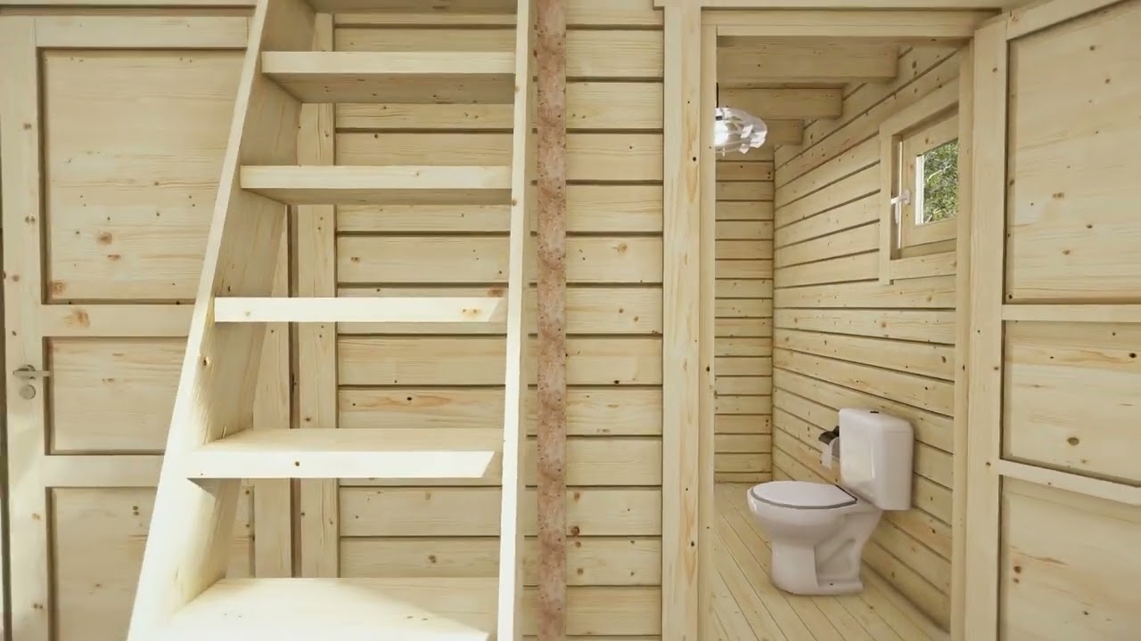Casa de madera con un dormitorio y altillo &ldquo;Stefan 5&rdquo; / 33m&sup2; + 10m&sup2; / 8 x 4 m / 70 mm