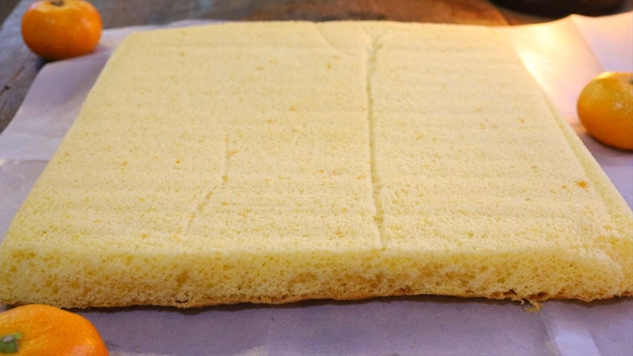 みかんのシートスポンジケーキ（みかんジェノワーズ）の作り方【プロレシピ】約28×28㎝天板 卵3つ分で作れる｜Coris cooking