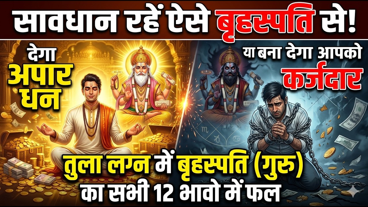 तुला लग्न में गुरु(बृहस्पति) का 12 भावो में शुभ अशुभ फल | Jupiter in Libra Ascendant | Astrology