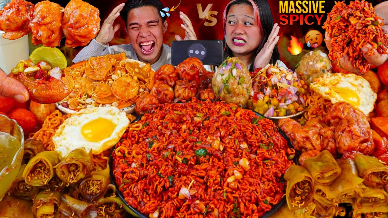 🥵 EXTREME SPICY STREET FOOD CHALLENGE 🔥 Piro Panipuri, C-Momo, Chat Papadi, Gilo Chatpate & Noodles 