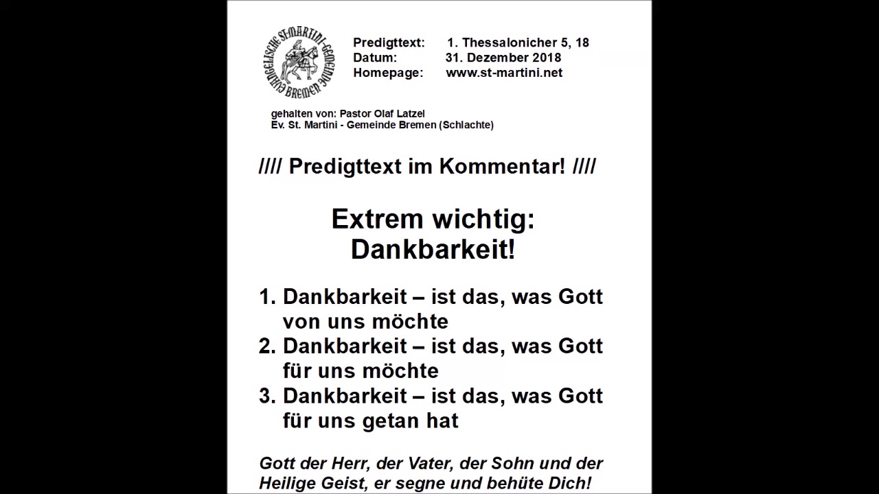 31.12.2018 - Extrem wichtig: Dankbarkeit!