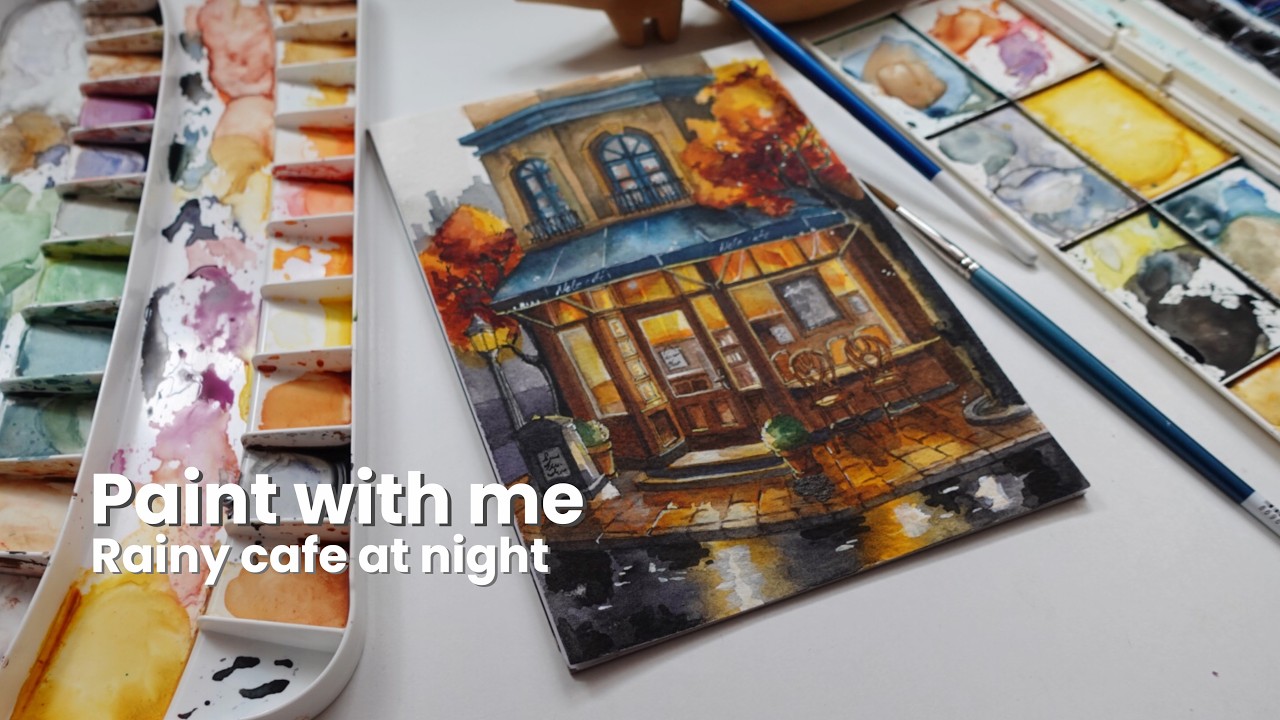 Painting a Rainy Night Caf&eacute; | Relaxing Watercolor Art in the City !#watercolorpainting