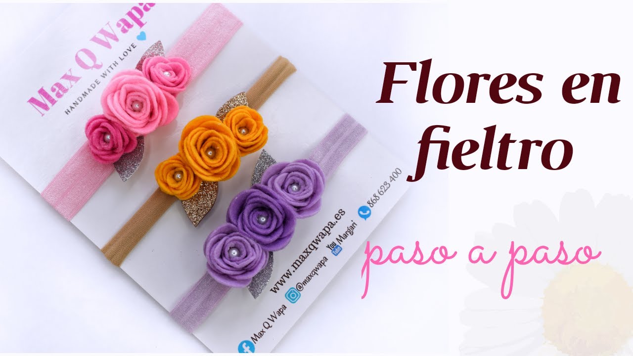 Como hacer diadema sencilla para bebe con flores de fieltro, estilo monocromático  💙 Margari