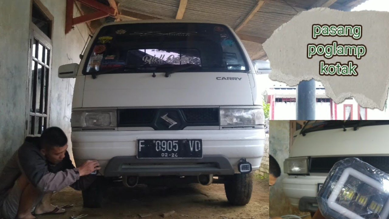 proses pemasangan LED DAYMAKER kotak di mobil suzuki futura