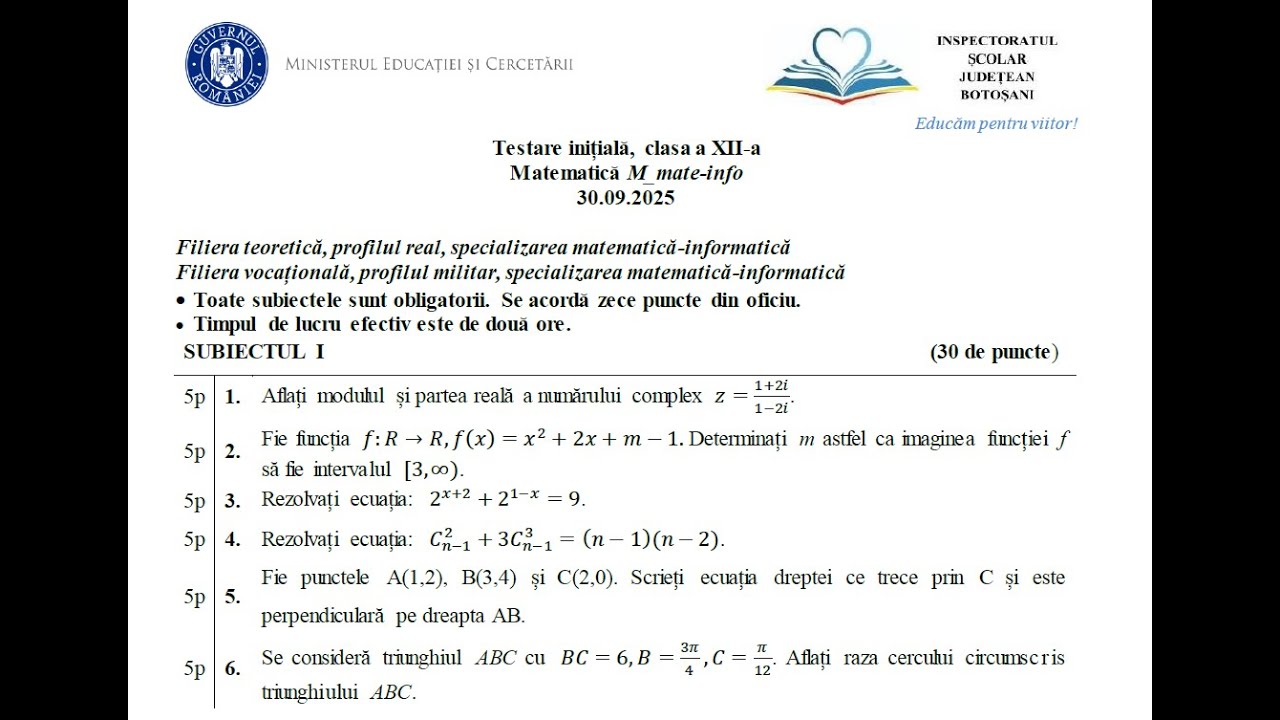 Testare iniţială BAC mate-info ISJ Botoşani - sub. I