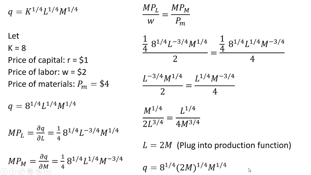 Derive Short-Run Cost from Production Function with Two Variable Inputs