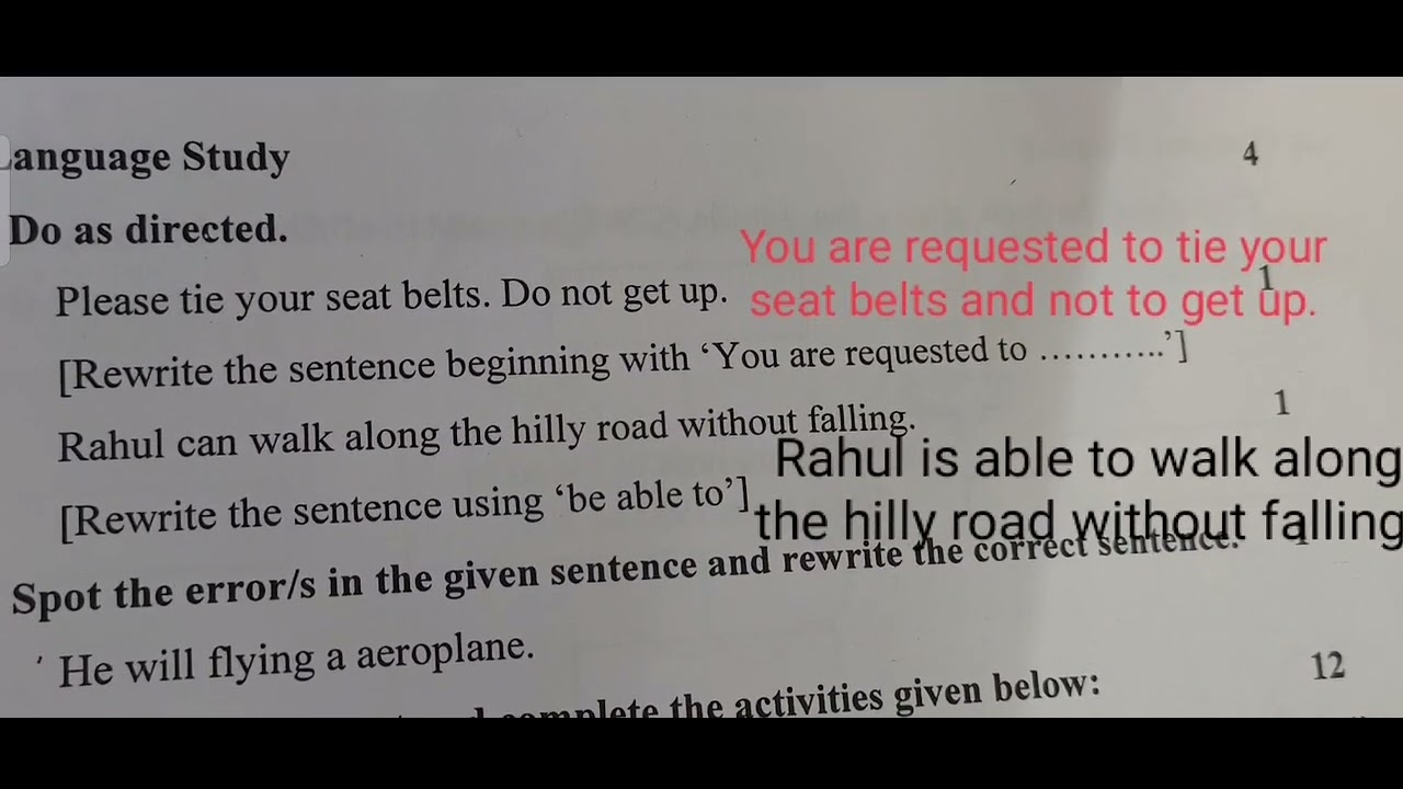 Non-Textual Grammar Questions Solved from Sample Question paper Class 12 English