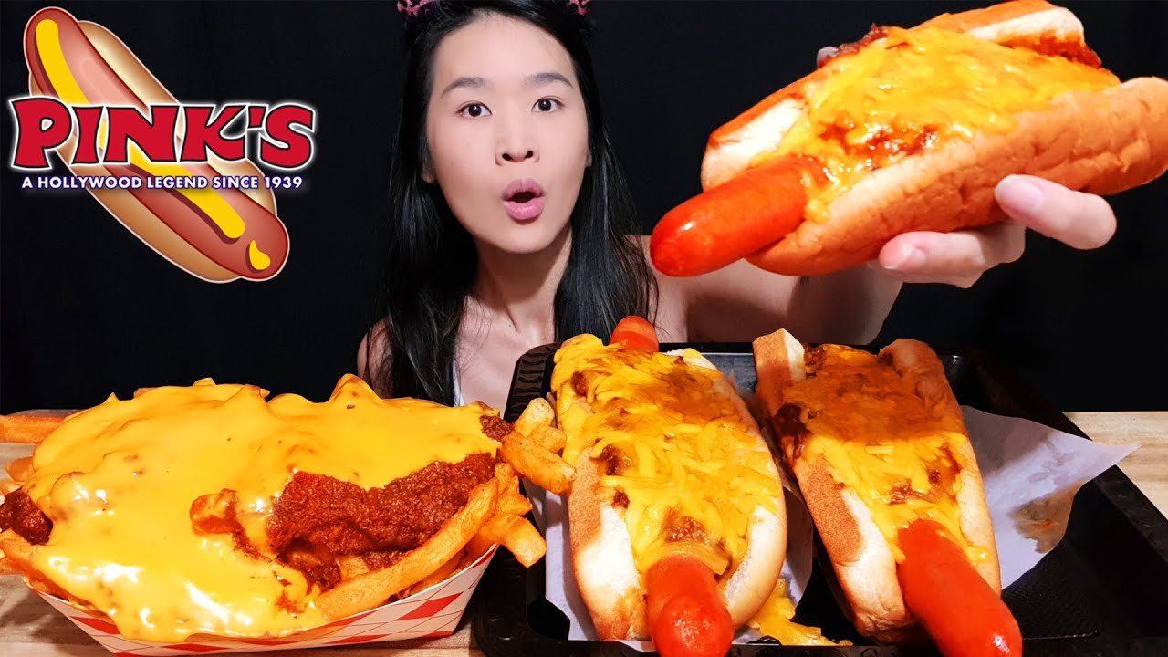 EXTRA CHEESY CHILI CHEESE DOGS MUKBANG! Pink's Nacho Cheese Chili Cheese Fries & Brando Hot Dogs
