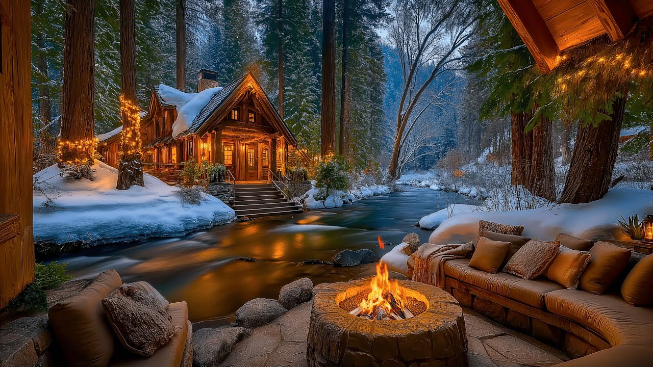 Finding Stillness on a Cabin Porch with a Campfire🔥and a Winter River Nearby