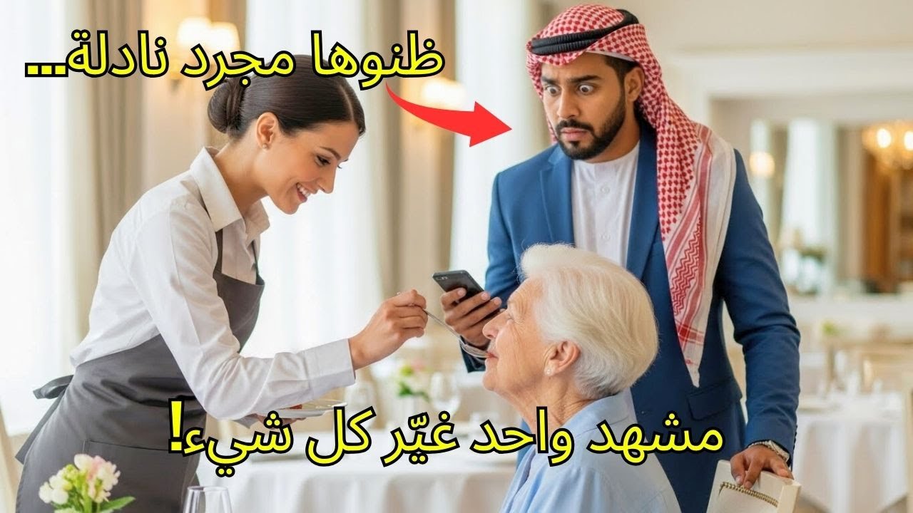 رأى الملياردير العربي نادلة تطعم أمها المعاقة بصمت… وبعد دقائق انقلبت حياته للأبد!
