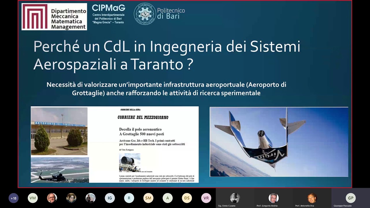 Sede di Taranto | Ingegneria dei Sistemi Aerospaziali - Prof. Giuseppe Pascazio