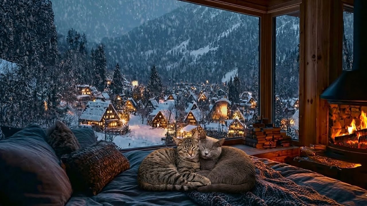 Snowfall asmr come chill with this two cats |2-h 100% relaxing 