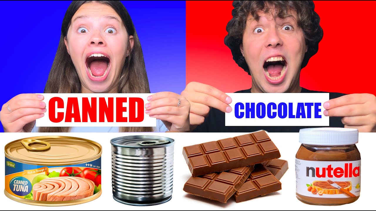 ASMR CHOCOLATE FOOD vs CANNED FOOD CHALLENGE 먹방 Tati ASMR