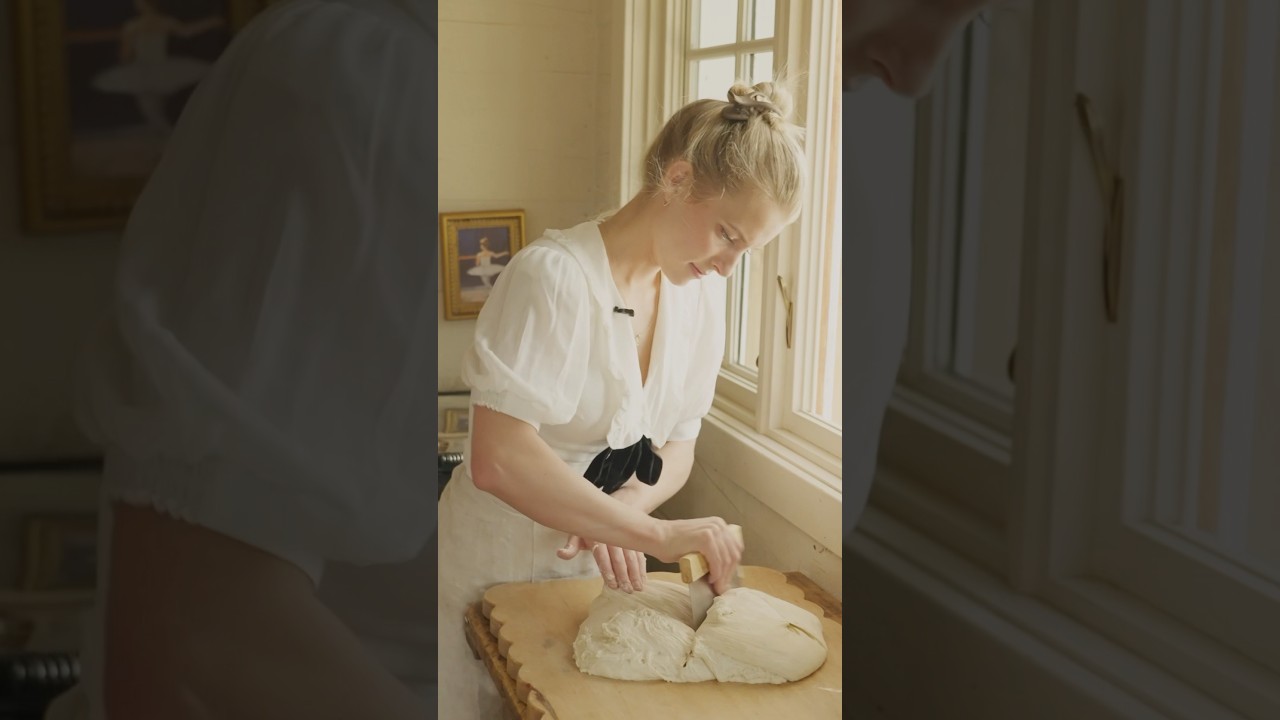Shaping a wet dough for our sourdough bread today  ✨