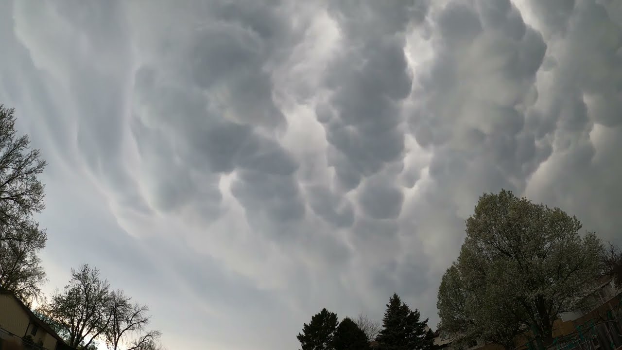Tornado-producing supercell storm with mammatus clouds at sunset near Omaha, NE - April 17, 2025