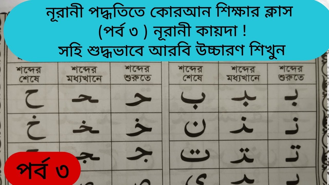 নূরানী পদ্ধতিতে কোরআন শিক্ষার ক্লাস (পর্ব ৩ ) নূরানী কায়দা ! সহি শুদ্ধভাবে আরবি উচ্চারণ শিখুন 