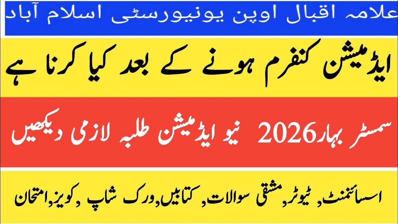 aiou steps after admission confirmation,aiou exam,books,quiz,assignment,workshop schedule aiou,the a