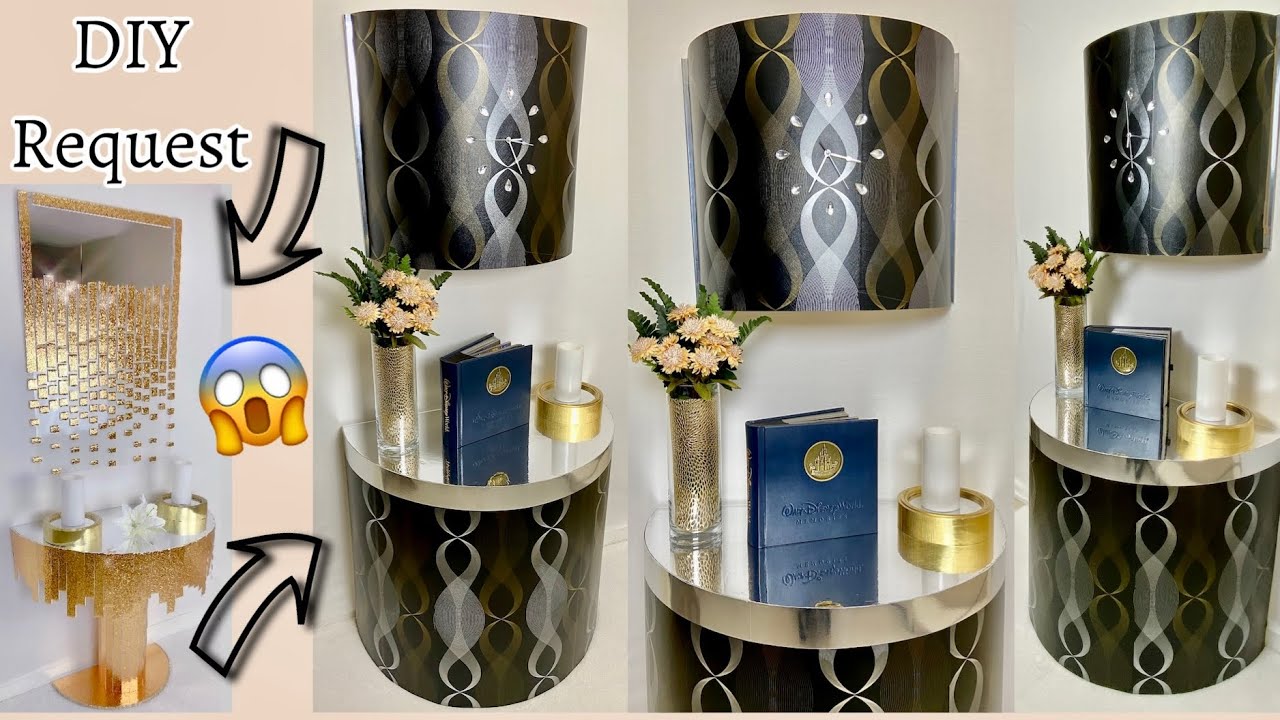 DIY Modern Glam Entryway Table & Large Matching Wall Clock | Black Gold & Silver Home Decor | 2021