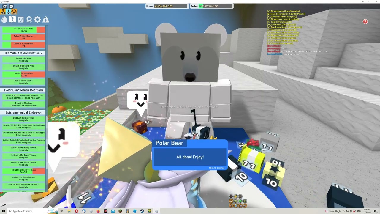 100 Polar Bear Quests! Roblox Bee Swarm Simulator