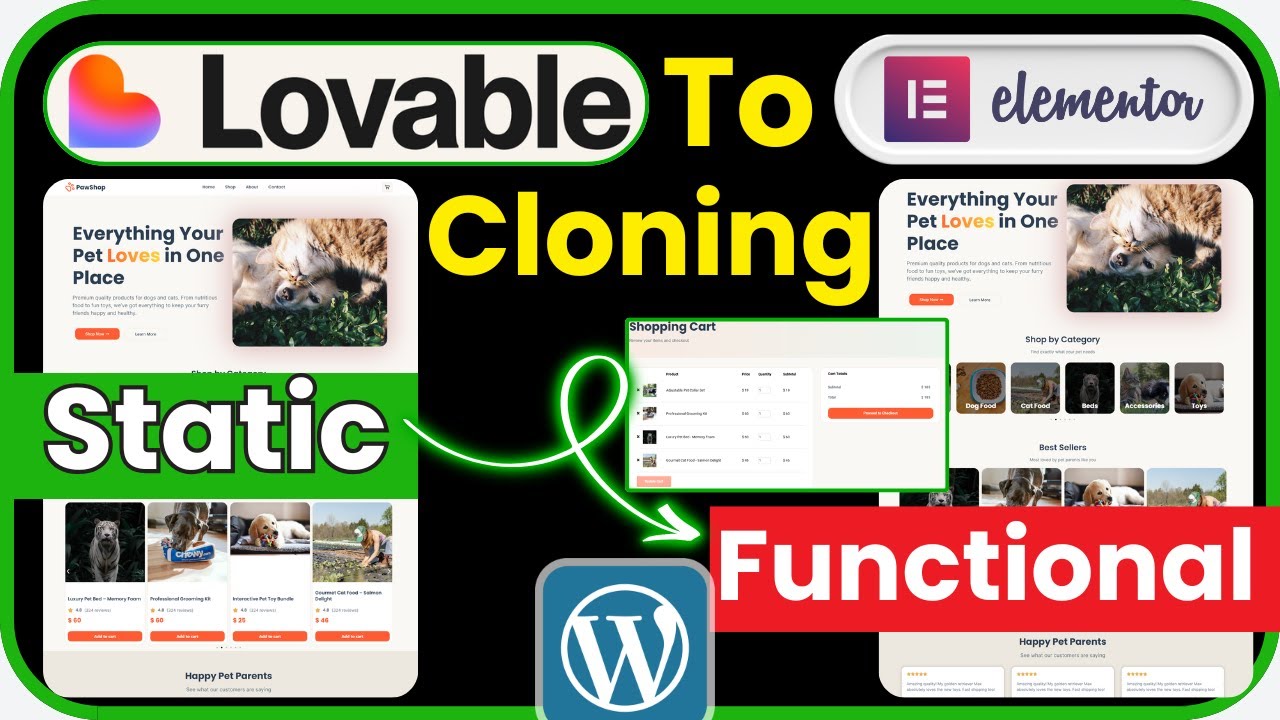 Convert a Static Lovable website to a Functional WordPress E-Commerce Elementor website design
