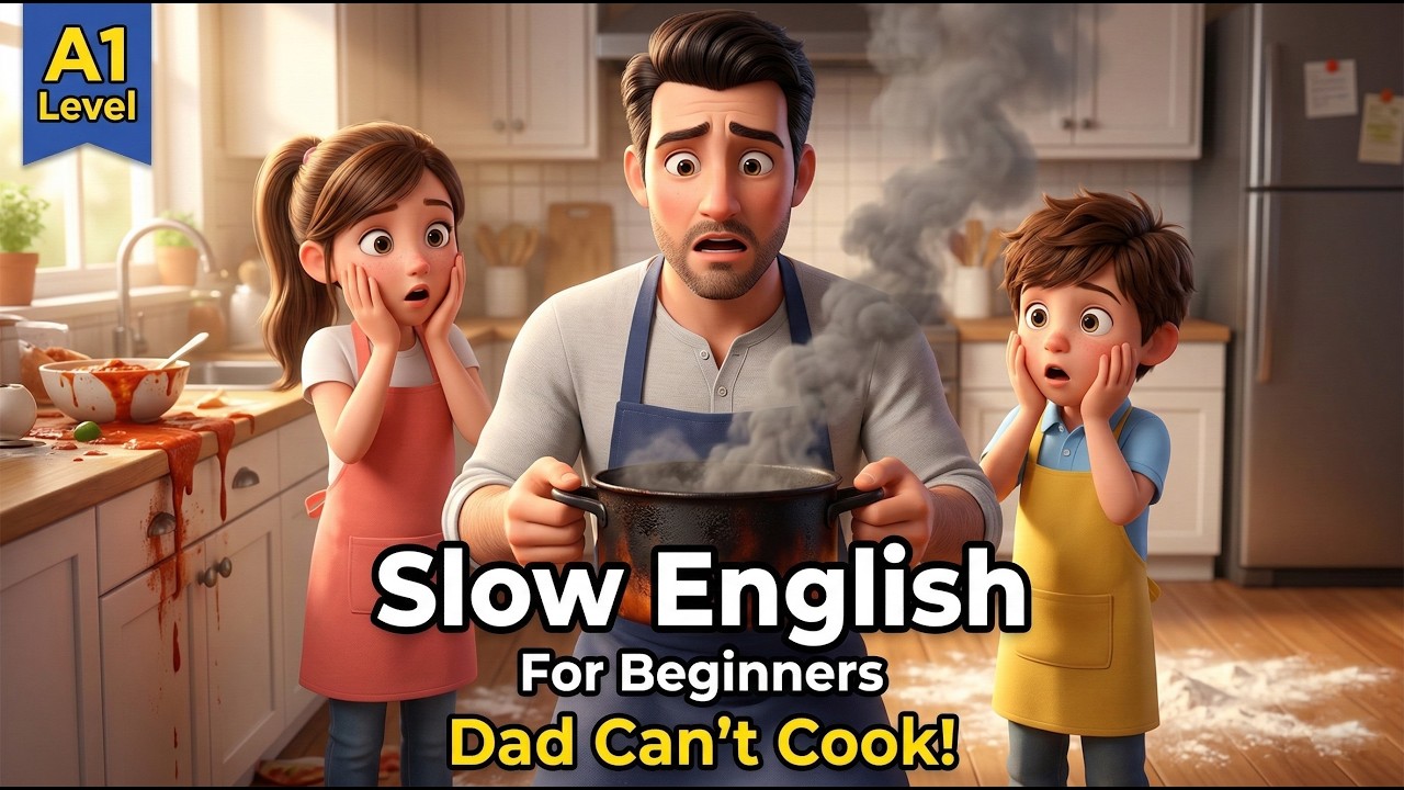 Simple English Tale: Dad Tries to Cook | Slow & Clear | A1 Level
