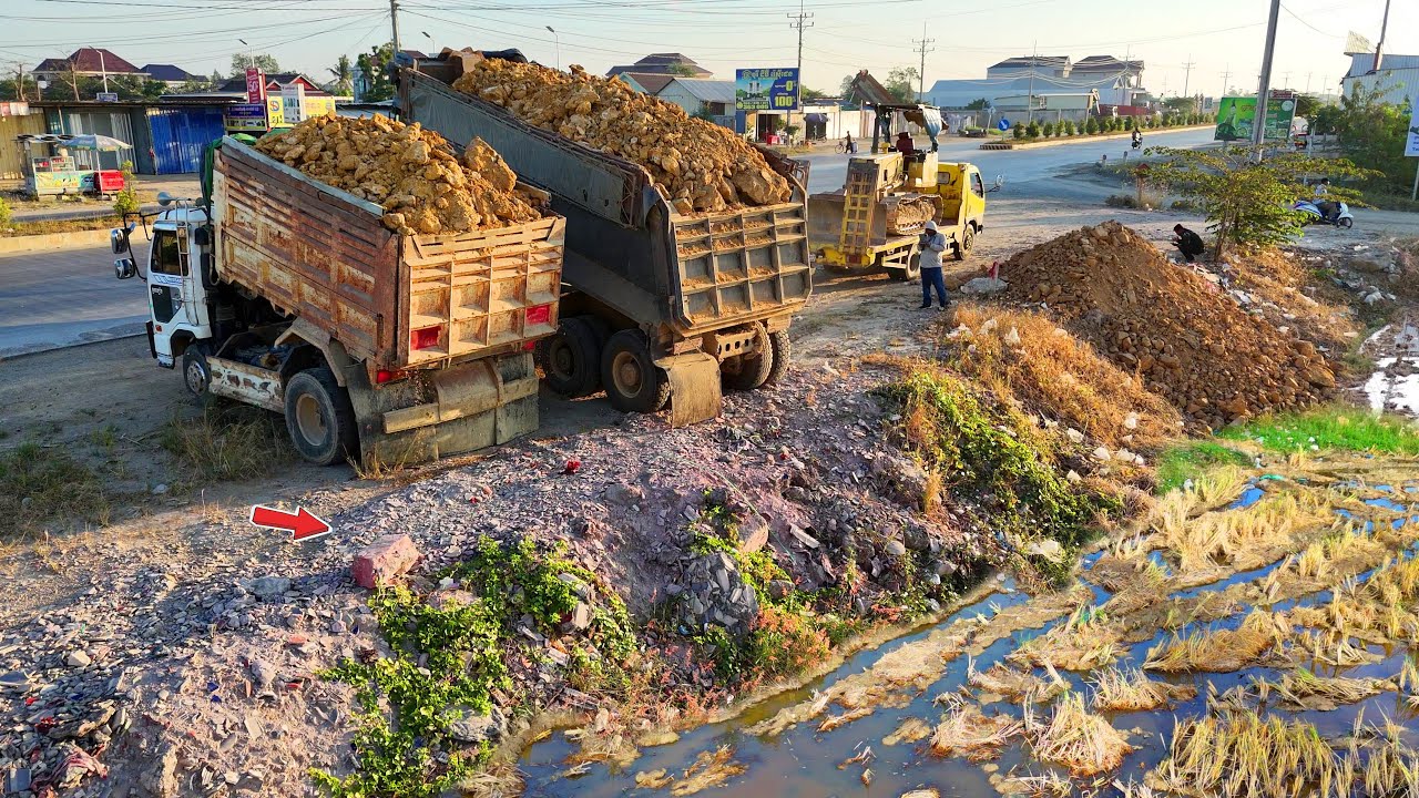 New Filling Up the Land Step by Step Dump Truck 25.5Ton unloading while the dozer levels everything