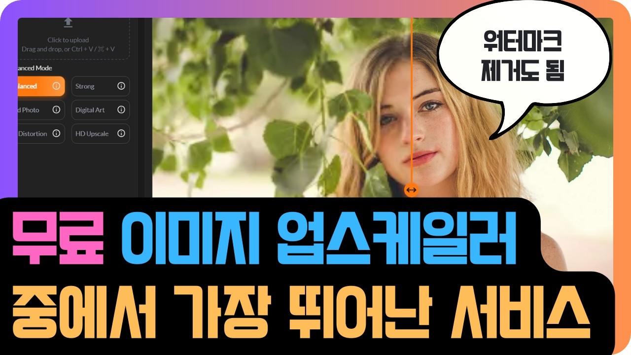 무료 이미지 업스케일러 중 1등, 워터마크 제거 기능까지 포함!