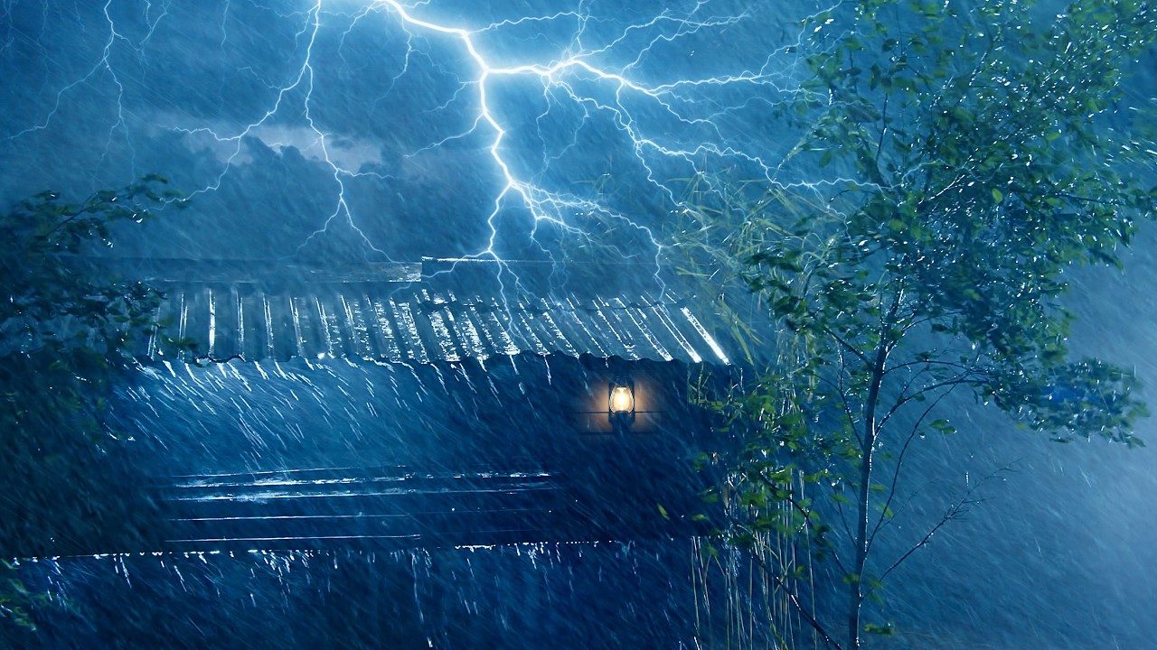 Strong Thunderstorm at Night for Better Sleep | Heavy Rain & Violent Thunder in the Forest