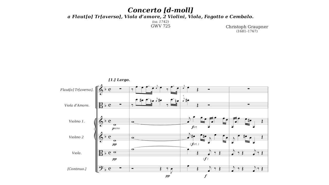 Christoph Graupner - Concerto for Flute and Viola d'amore in D minor, GWV 725