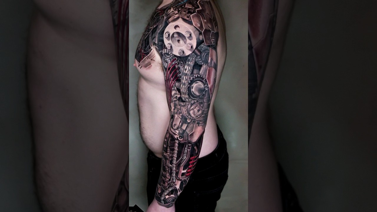 biomechanical tattoo 3d  based on racing car and machines photos. Realistic #tattoo  #short #shorts