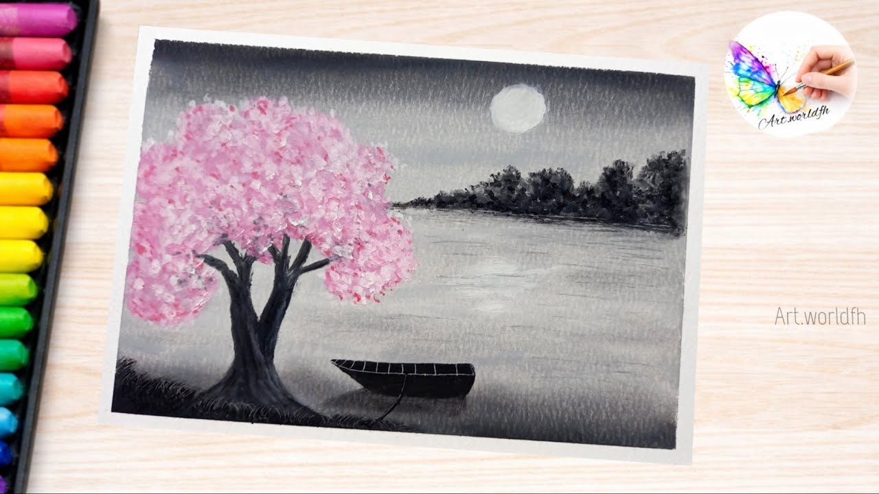 Black and white landscape painting   
