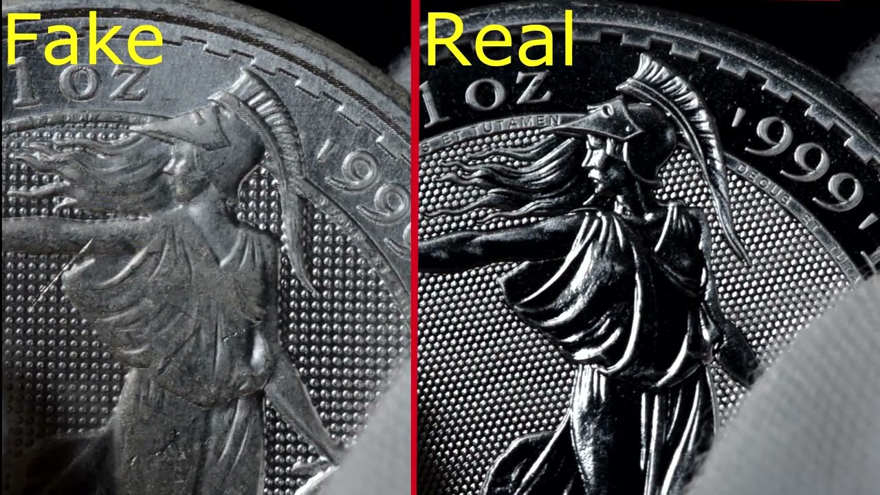 Fake Vs Real - 2025 1oz Silver Britannia coin, up-close comparison
