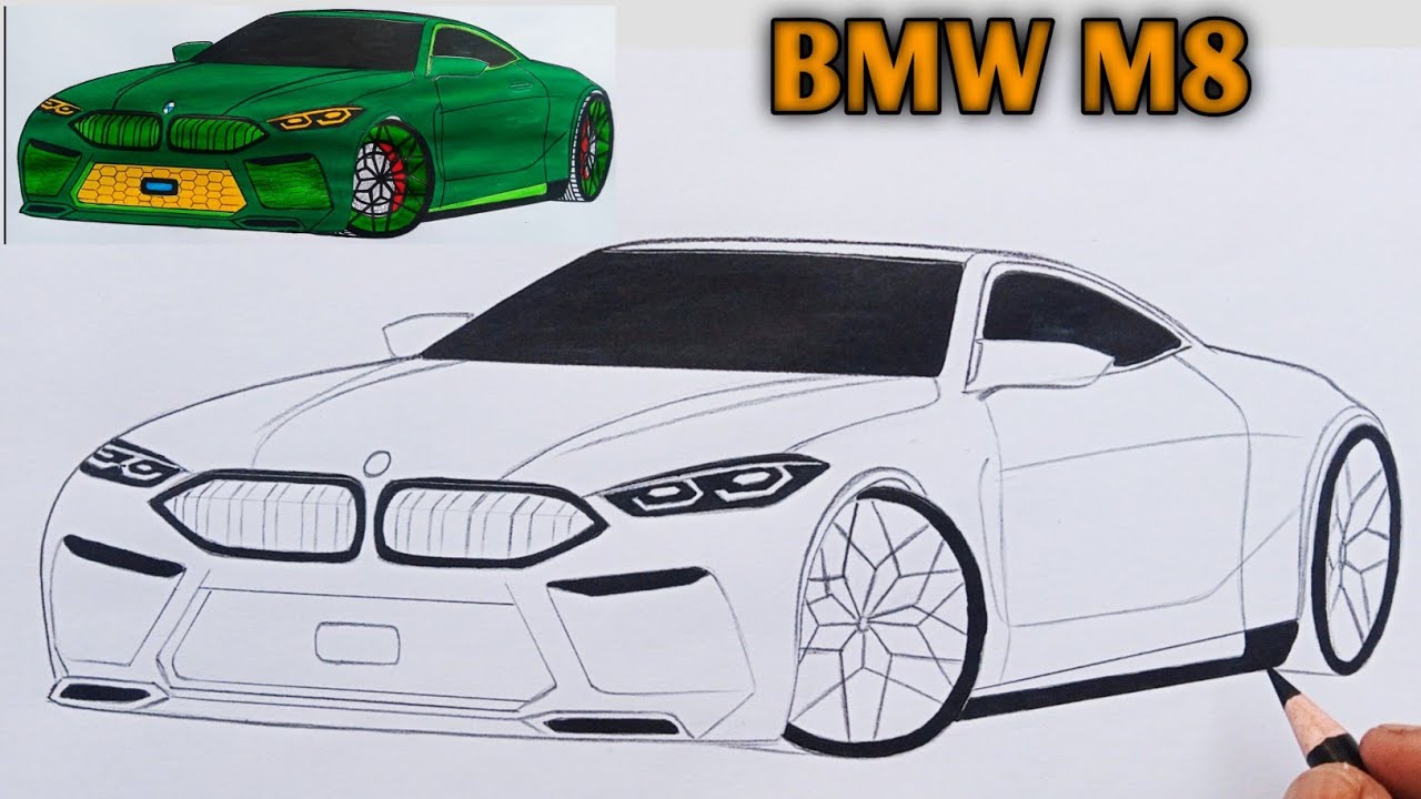 Конкурсный рисунок BMW M8 | Пошаговый эскиз карандашом | Простой рисунок суперкара 🔥