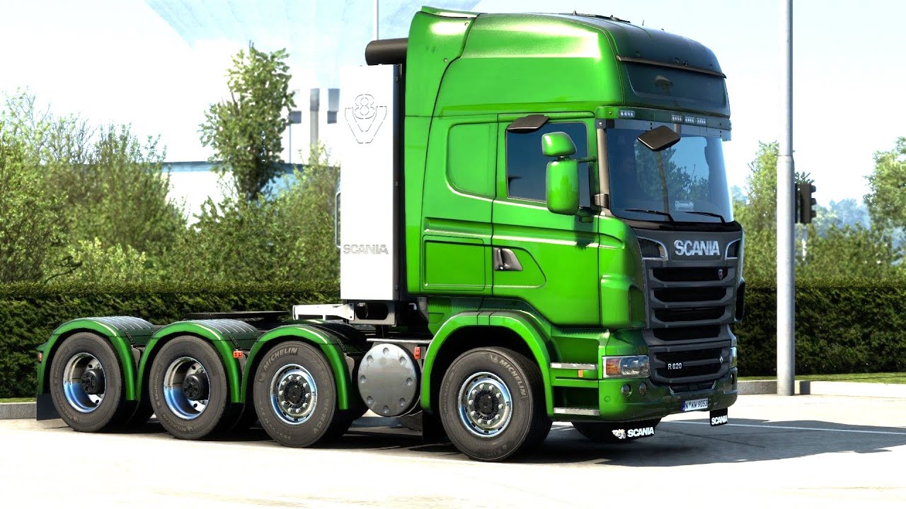 ETS 2 - 8x4 Scania R620 Transporting a Bulldozer from Uppsala to Tallinn