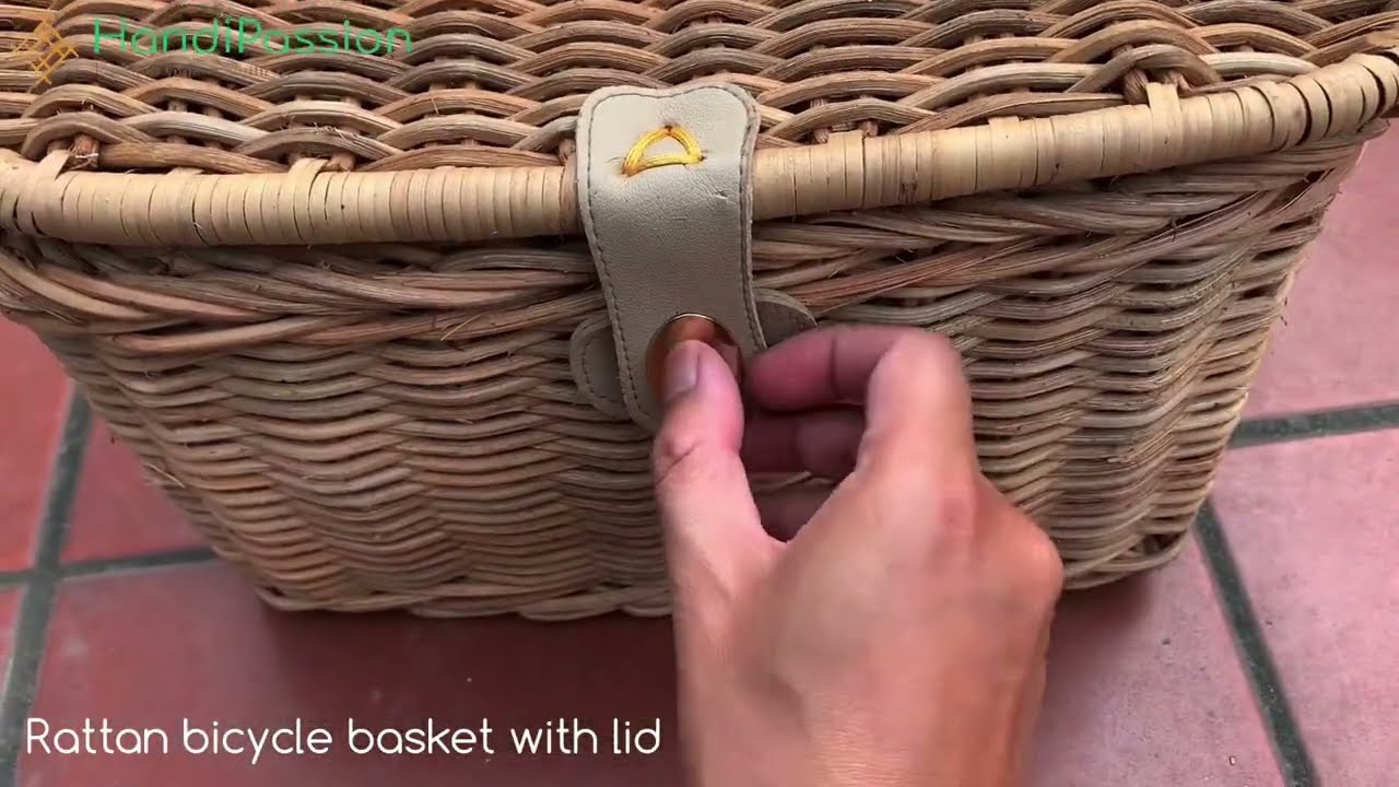 Rustic Rattan Bicycle Basket with Lid, Rattan Storage Basket for Bike | Vietnamese Rattan Products